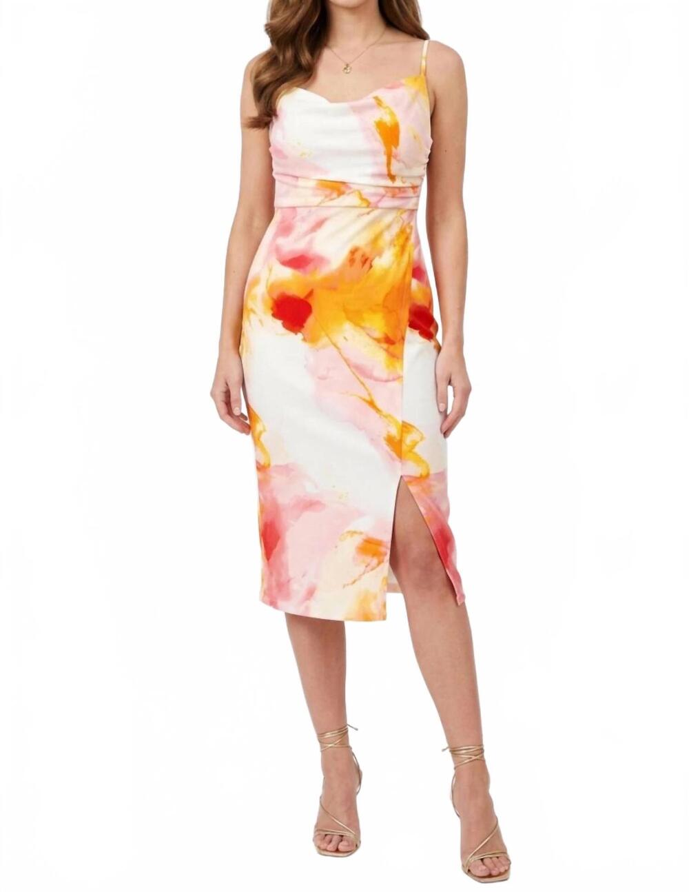 NEW LAUNDRY BY SHELLI SEGAL cowl neck front slit dress in abstract aurora